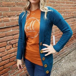 Dark Teal Cable Knit Cardigan